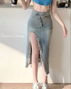 Split slim long dress denim high waist skirt