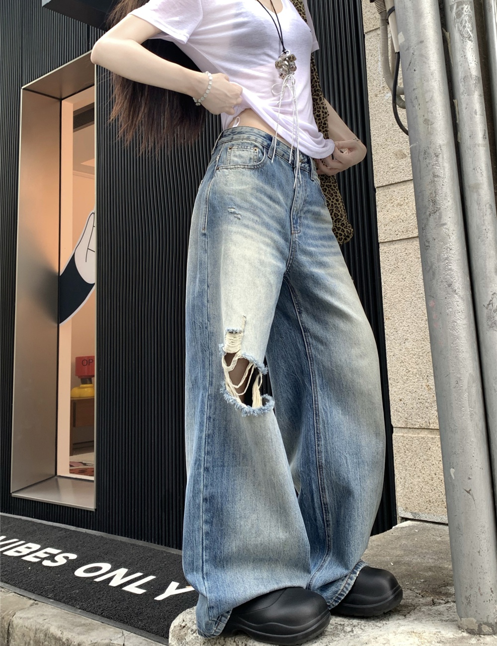 Washed Casual jeans loose retro long pants for women