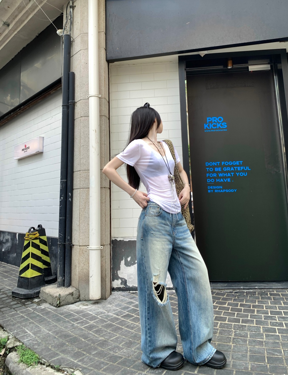 Washed Casual jeans loose retro long pants for women