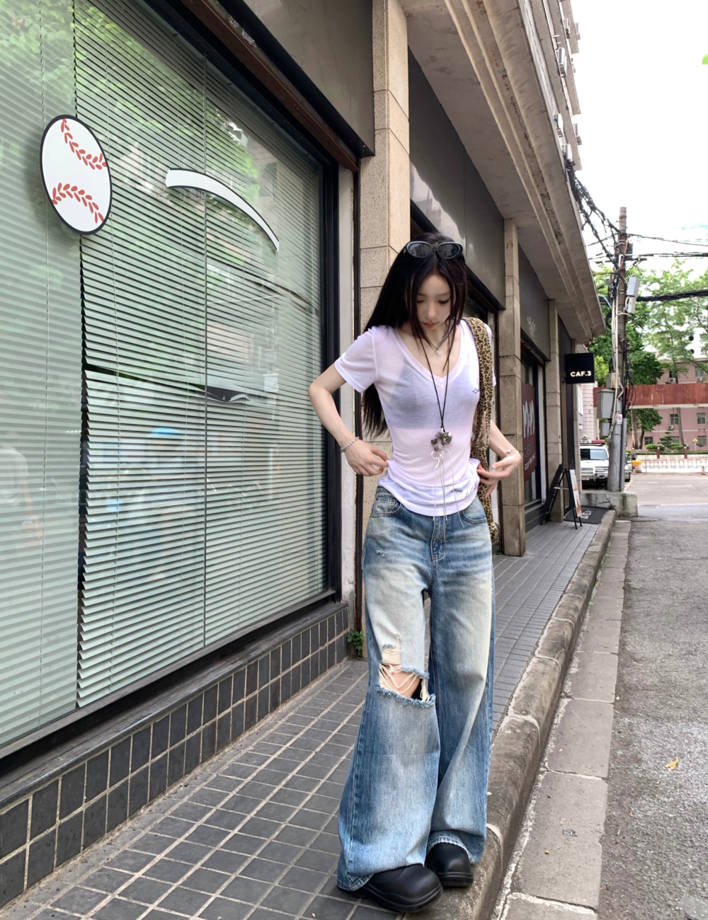 Washed Casual jeans loose retro long pants for women