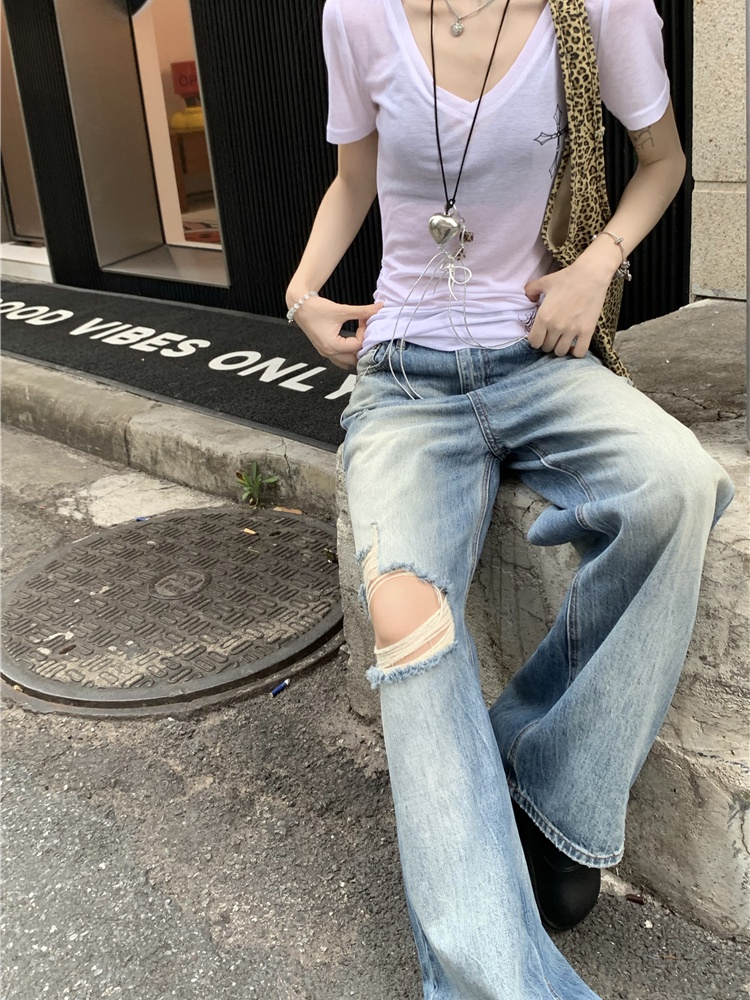 Washed Casual jeans loose retro long pants for women