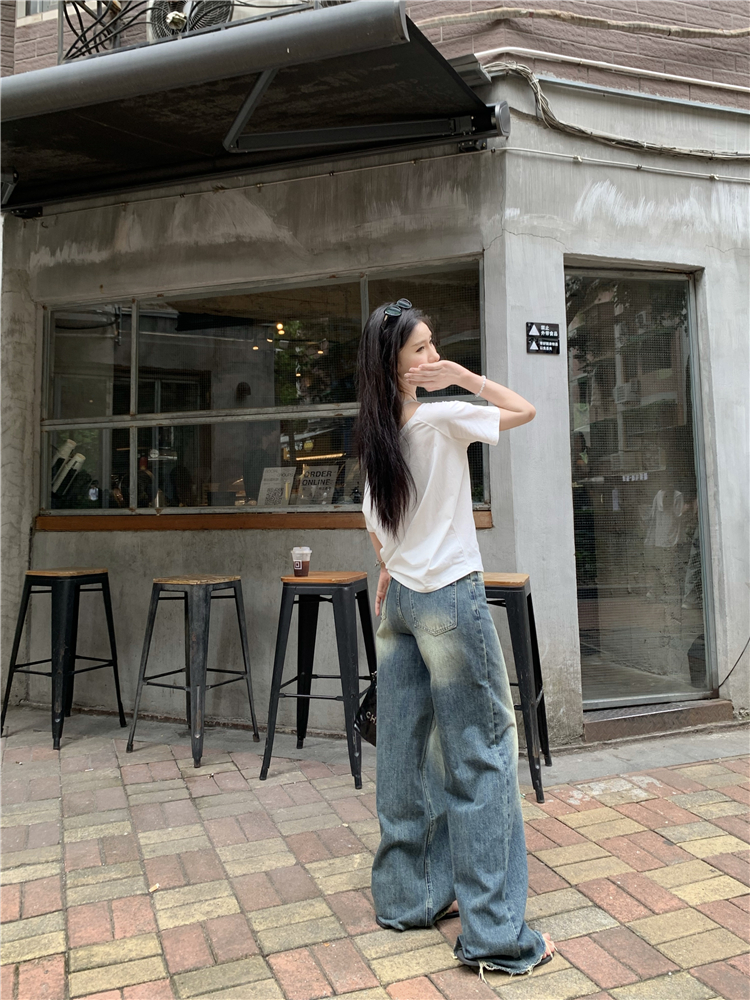 Straight jeans Korean style wide leg pants for women