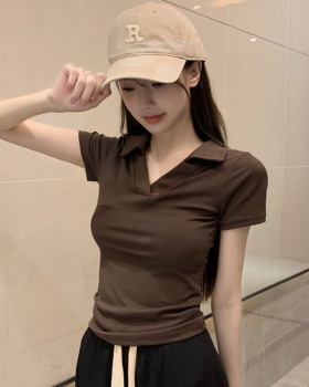 Bottoming V-neck shirts retro T-shirt for women