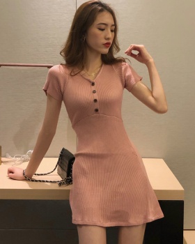 Maiden high waist slim short sleeve knitted dress