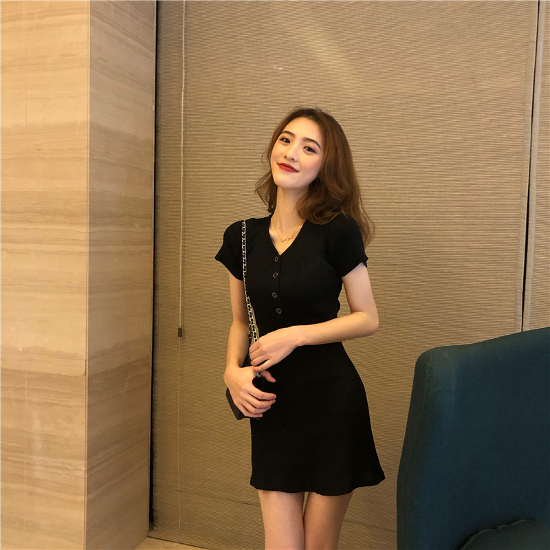 Maiden high waist slim short sleeve knitted dress