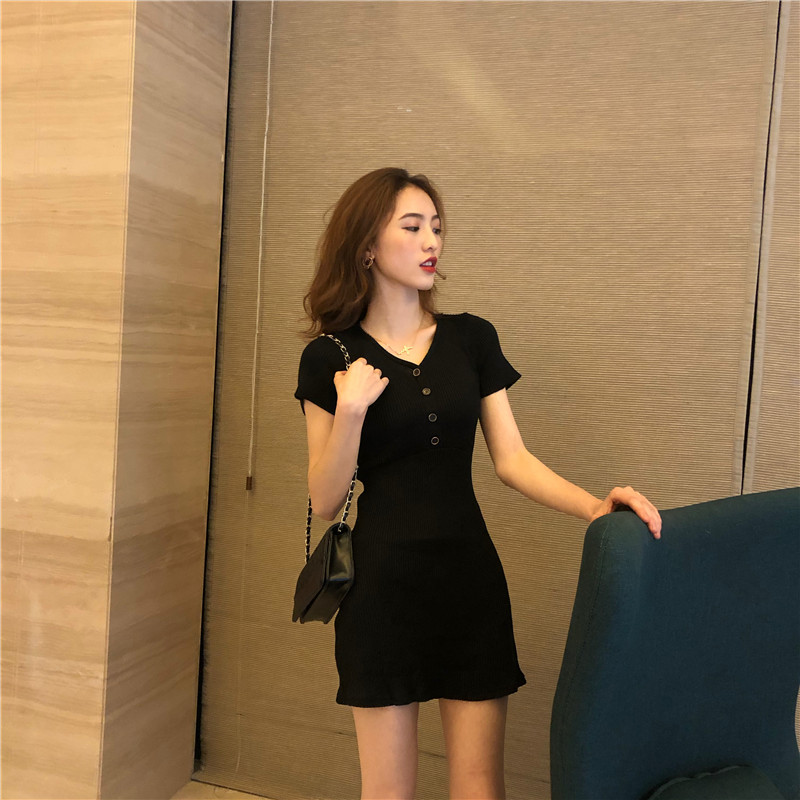 Maiden high waist slim short sleeve knitted dress