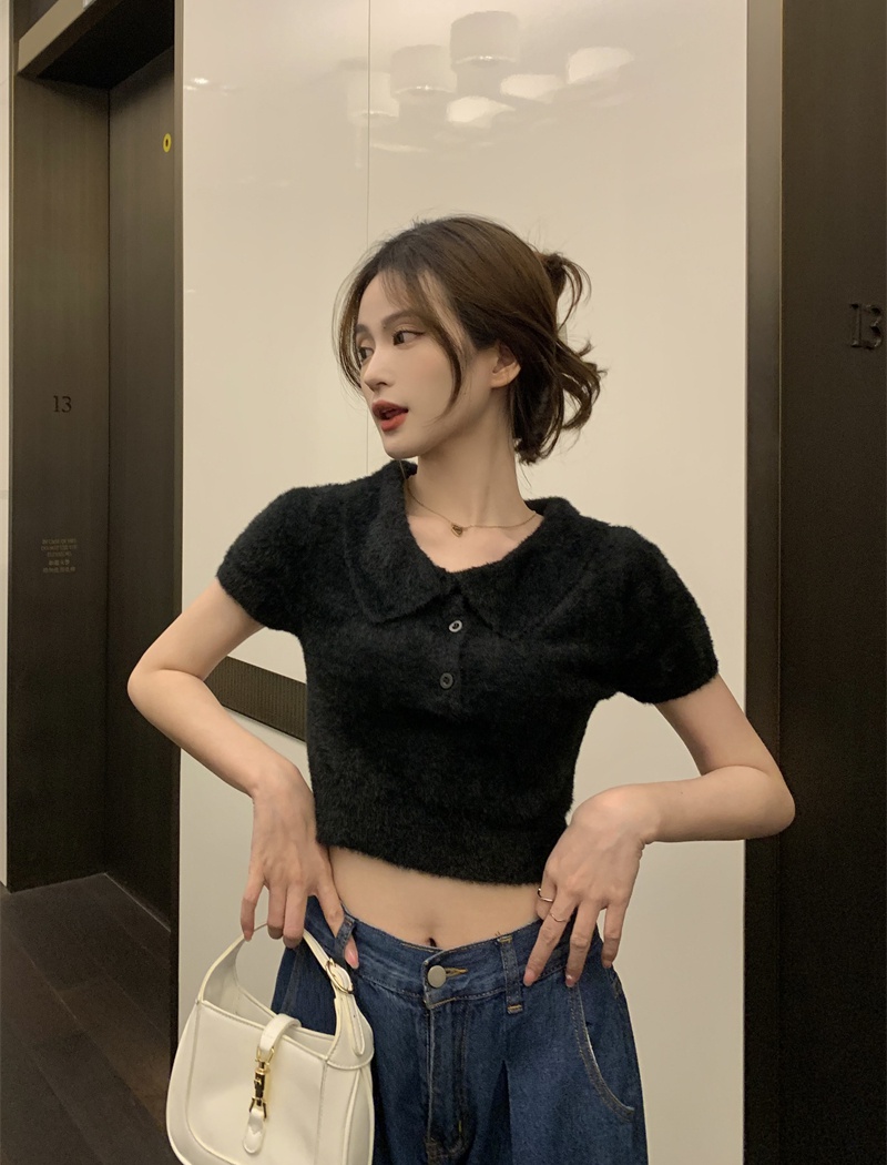 Plush lapel Korean style Western style tops for women