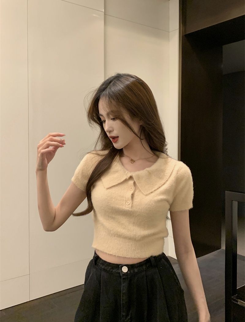 Plush lapel Korean style Western style tops for women