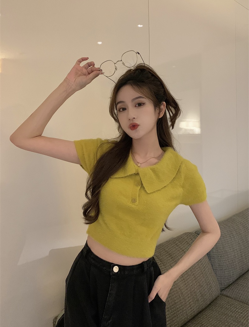 Plush lapel Korean style Western style tops for women