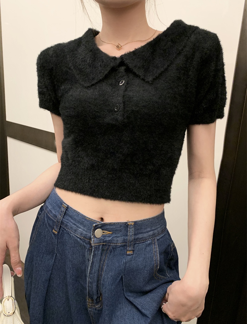 Plush lapel Korean style Western style tops for women