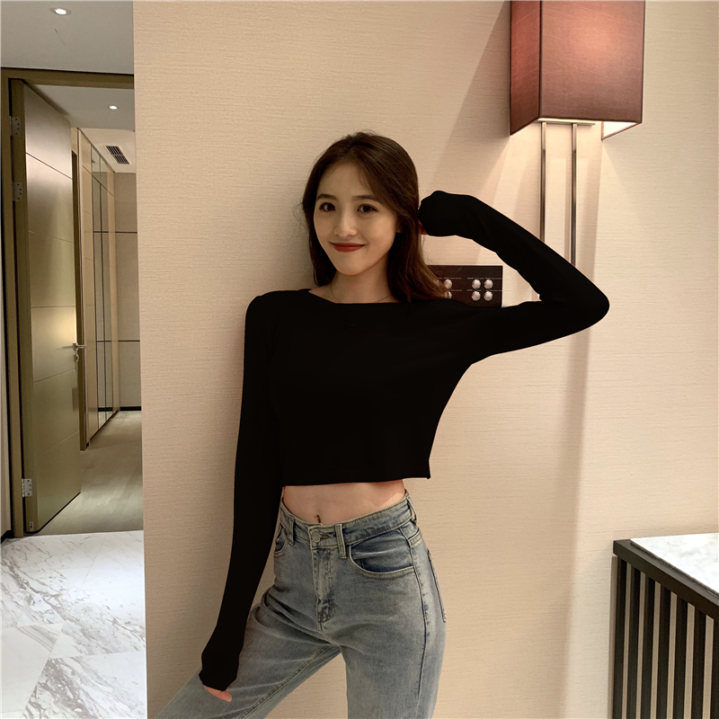 High waist navel thin slim short knitted tops