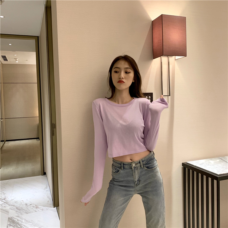 High waist navel thin slim short knitted tops