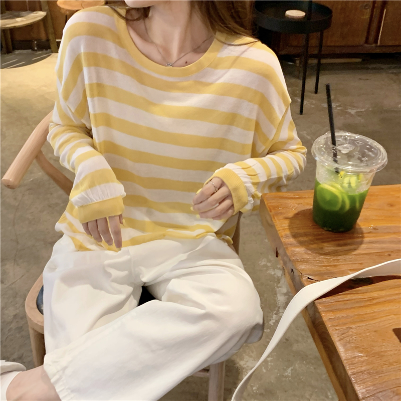 Thin long sleeve loose sunscreen round neck tops