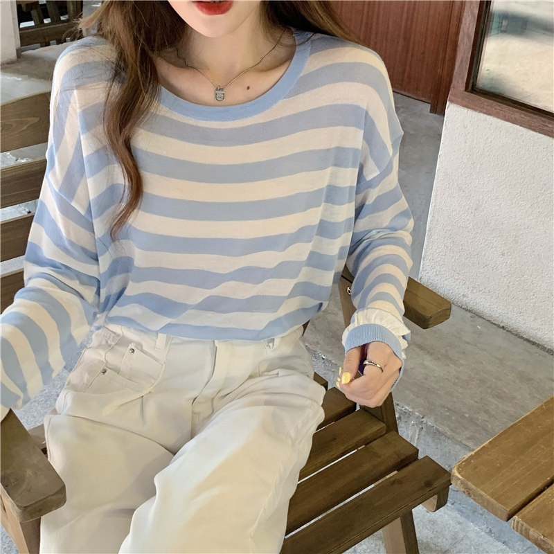 Thin long sleeve loose sunscreen round neck tops