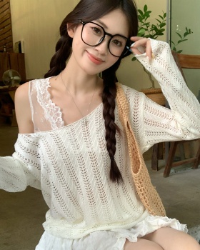 Pullover hollow vest thin V-neck sweater 2pcs set for women