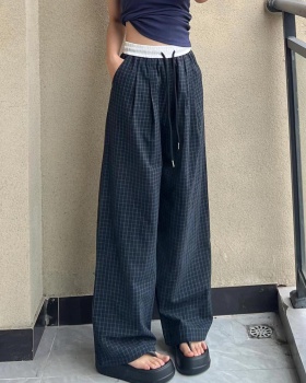 Casual plaid pants mixed colors wide leg pants