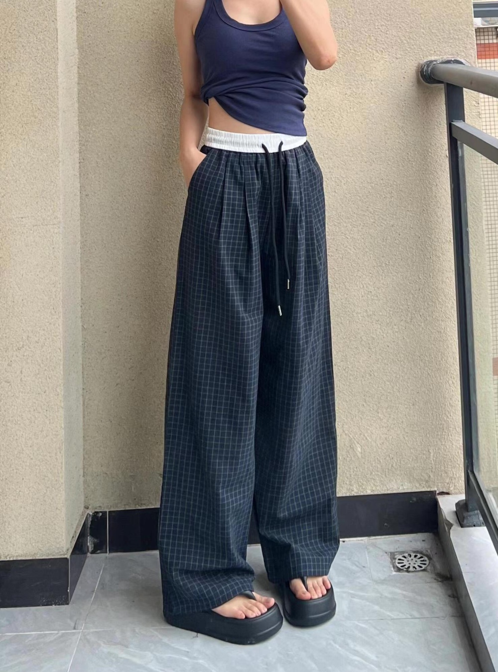 Casual plaid pants mixed colors wide leg pants