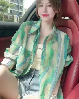 Fashion printing green coat sunscreen Casual loose shirt