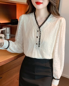 Spring and autumn V-neck shirt lace shirts for women