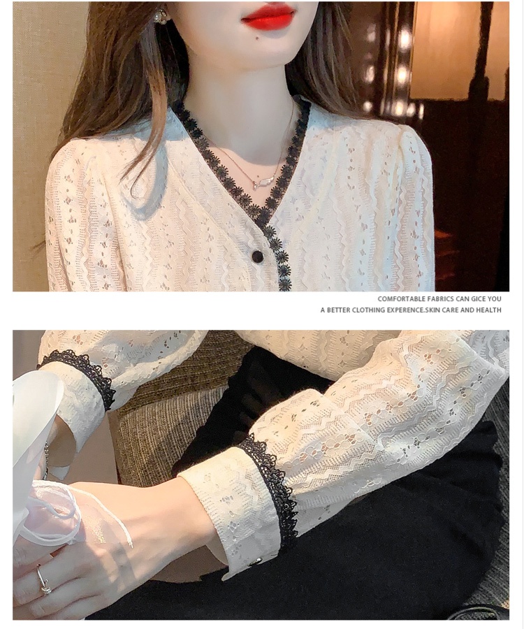 Spring and autumn V-neck shirt lace shirts for women