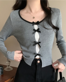 Long sleeve chanelstyle bow hollow sweater