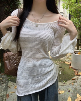 Knitted sunscreen loose smock trumpet sleeves lazy hollow tops