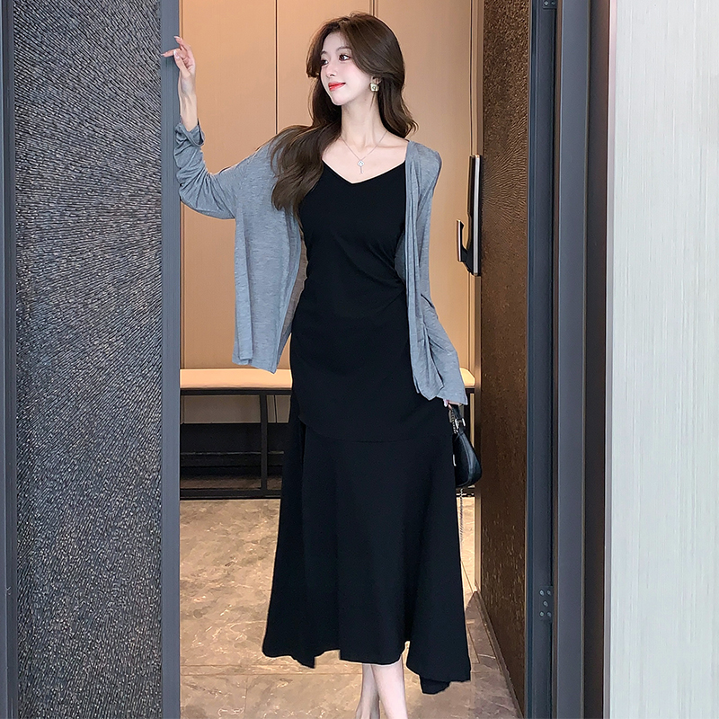 Mermaid cardigan autumn long dress 2pcs set