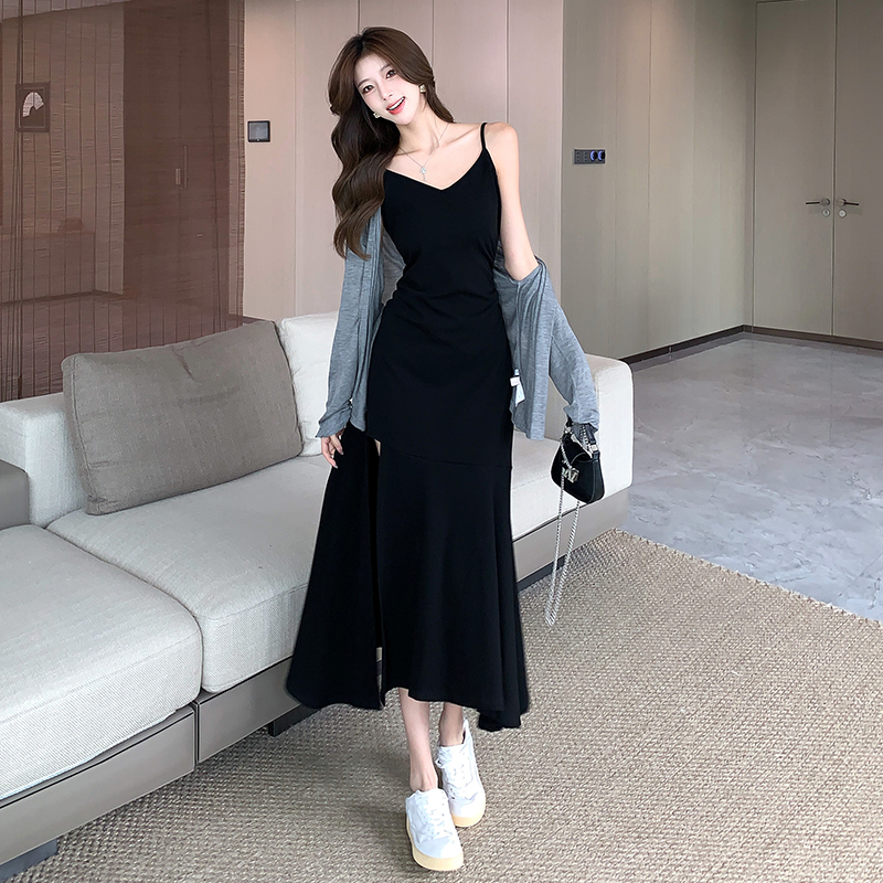 Mermaid cardigan autumn long dress 2pcs set