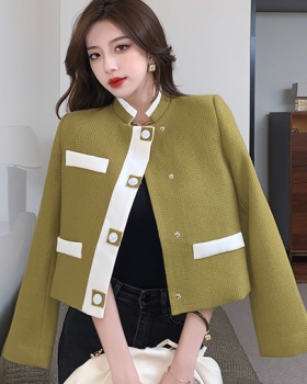 Chanelstyle splice tops mixed colors all-match coat