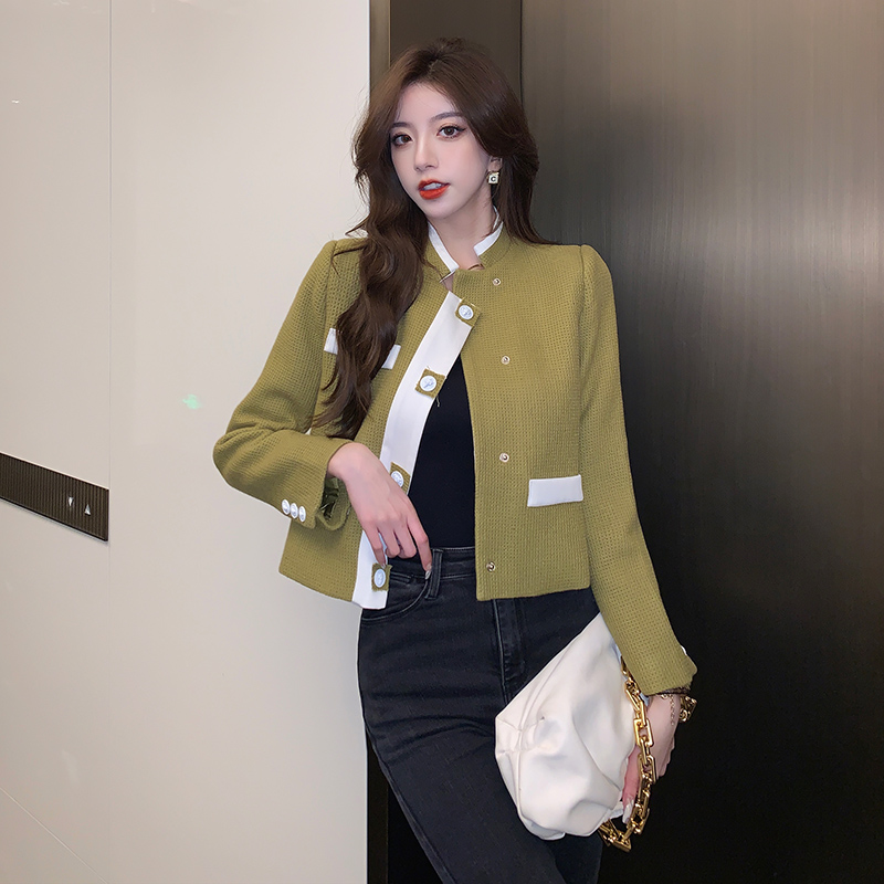 Chanelstyle splice tops mixed colors all-match coat