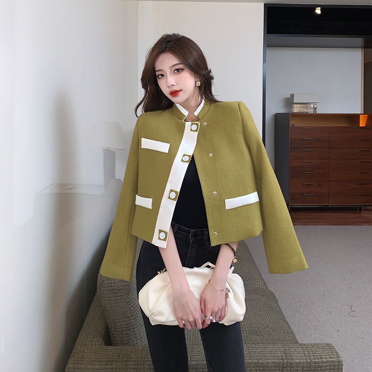 Chanelstyle splice tops mixed colors all-match coat