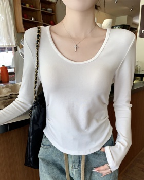 U-neck slim irregular tops autumn spicegirl bottoming shirt