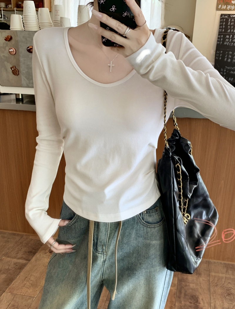 U-neck slim irregular tops autumn spicegirl bottoming shirt