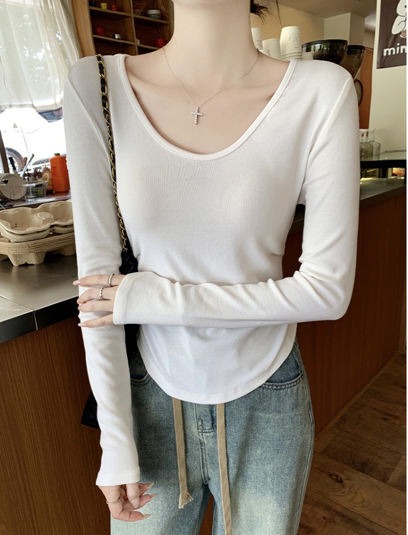 U-neck slim irregular tops autumn spicegirl bottoming shirt