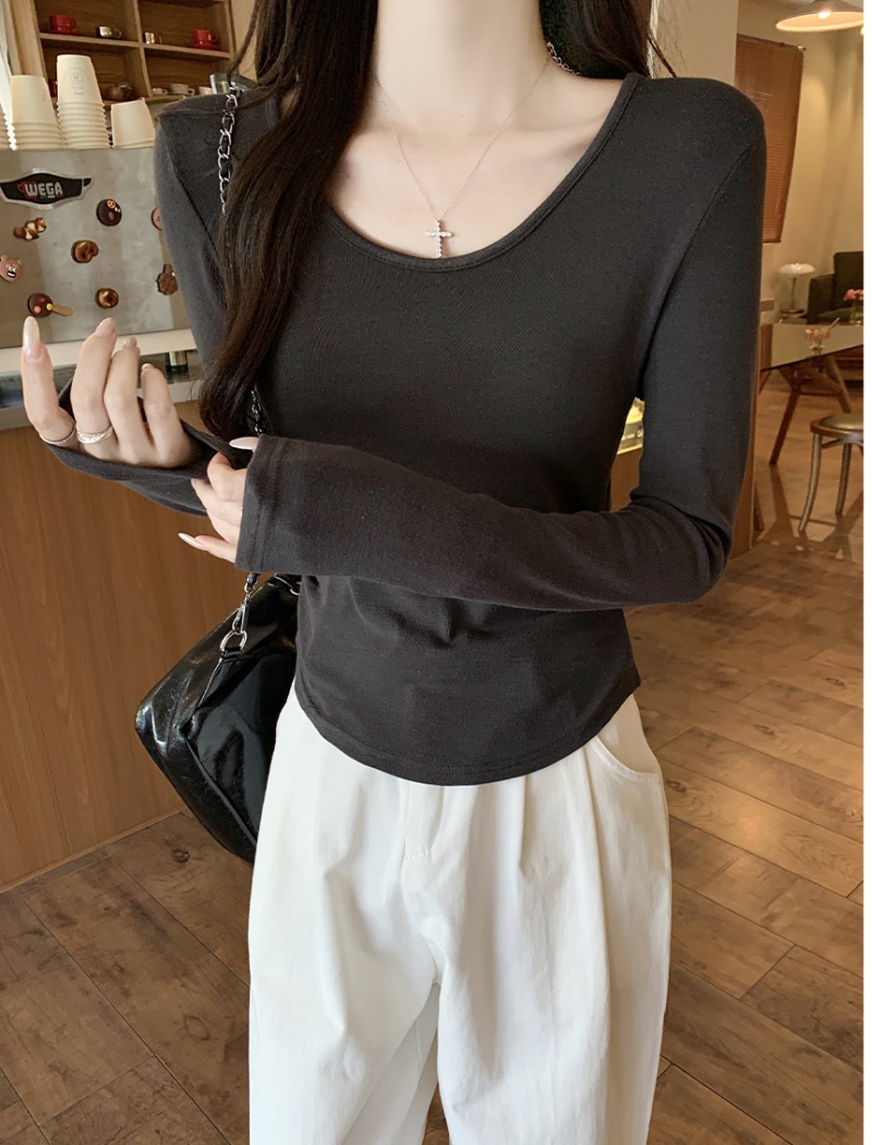 U-neck slim irregular tops autumn spicegirl bottoming shirt