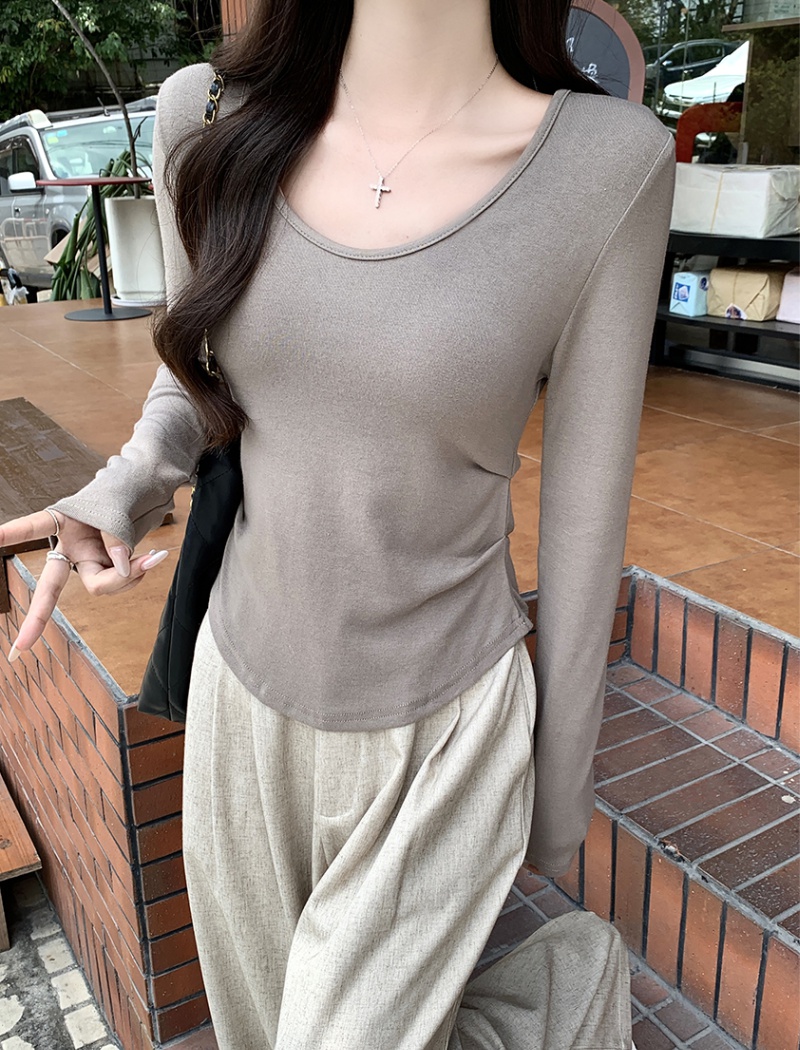 U-neck slim irregular tops autumn spicegirl bottoming shirt