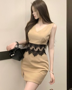 Splice sloping shoulder strap dress summer dress