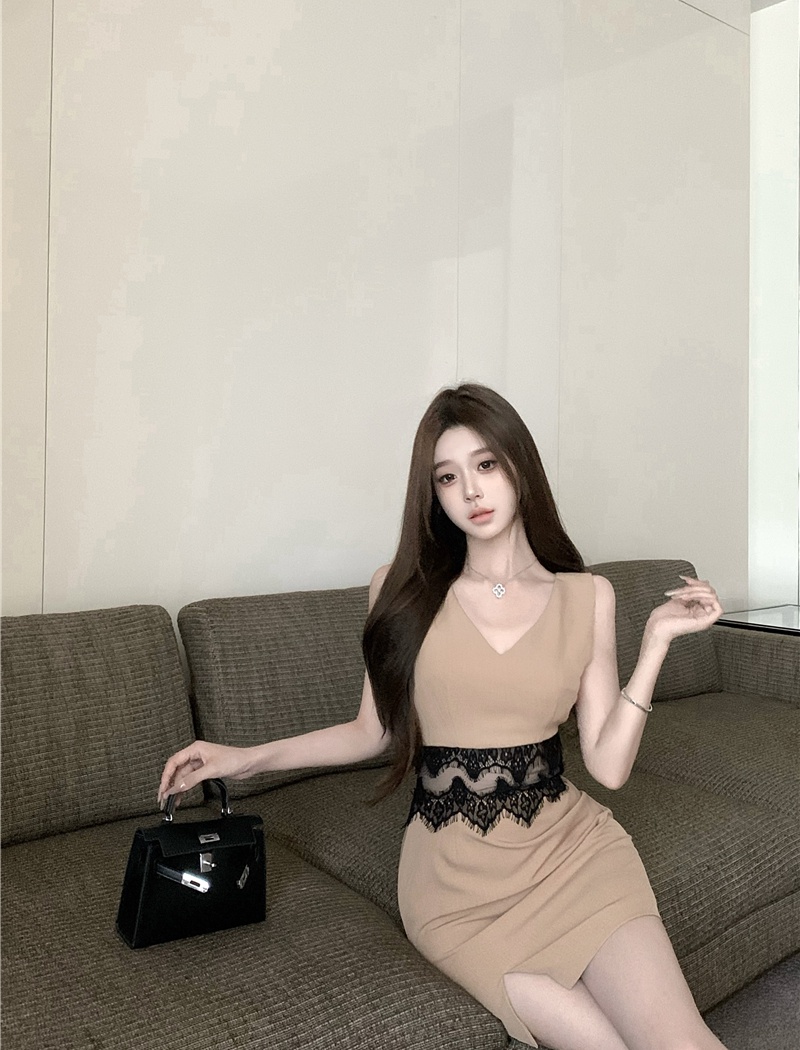 Splice sloping shoulder strap dress summer dress