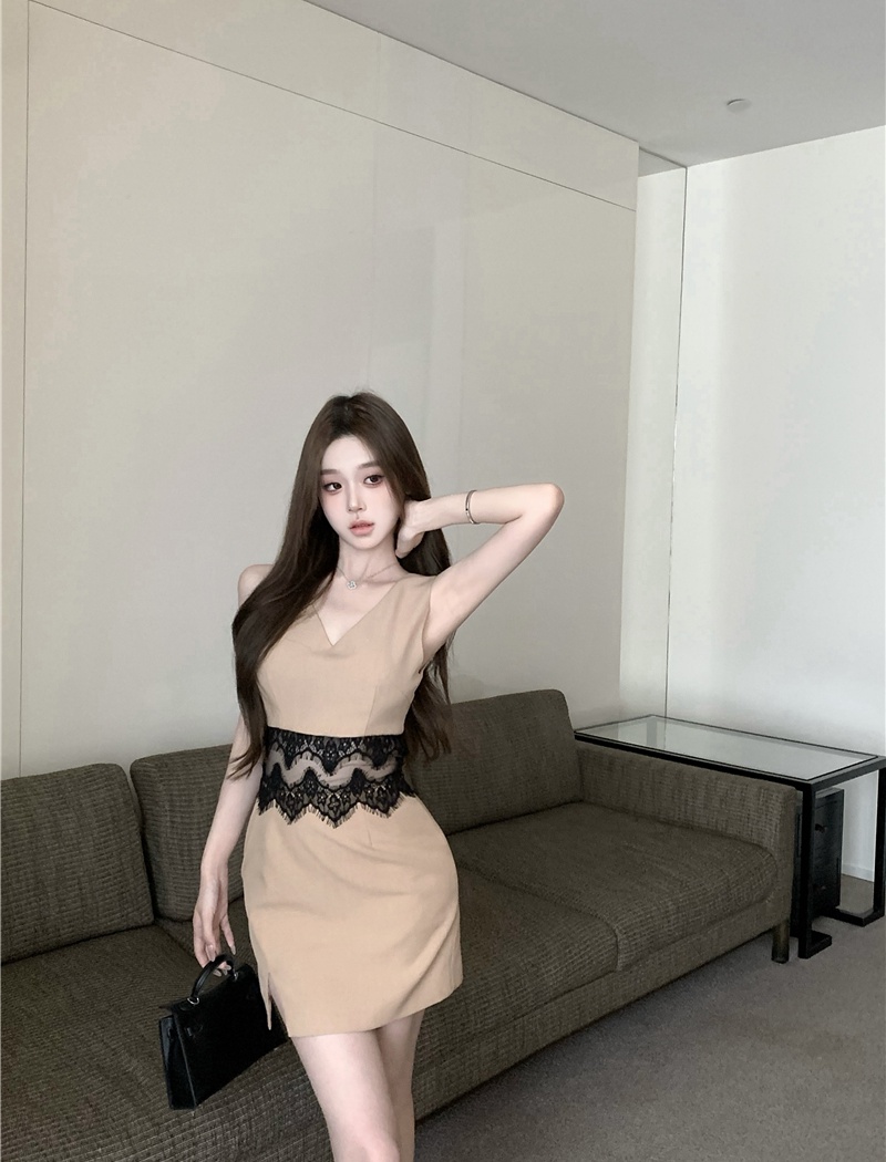 Splice sloping shoulder strap dress summer dress