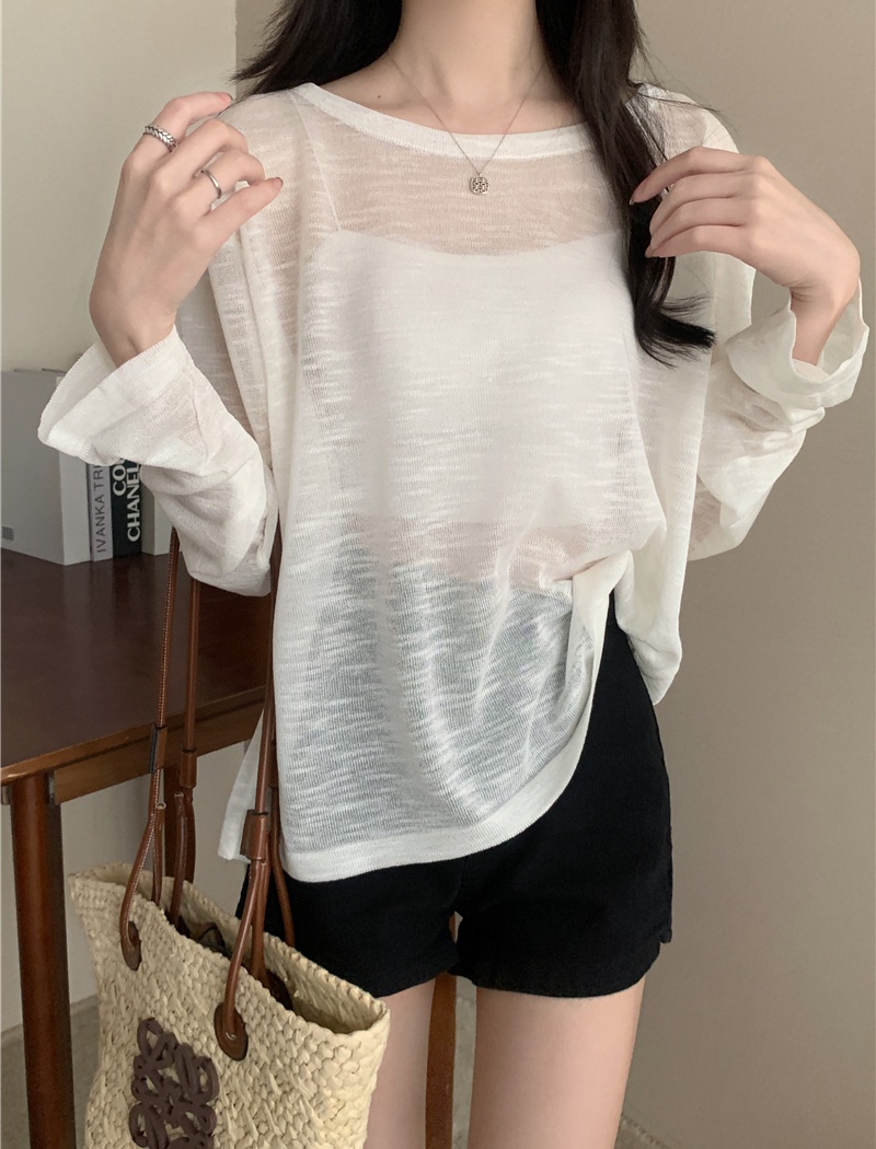 Long sleeve loose smock knitted sunscreen tops for women