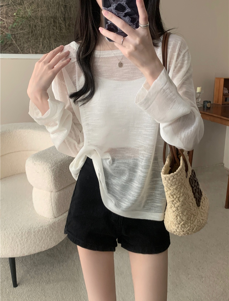 Long sleeve loose smock knitted sunscreen tops for women