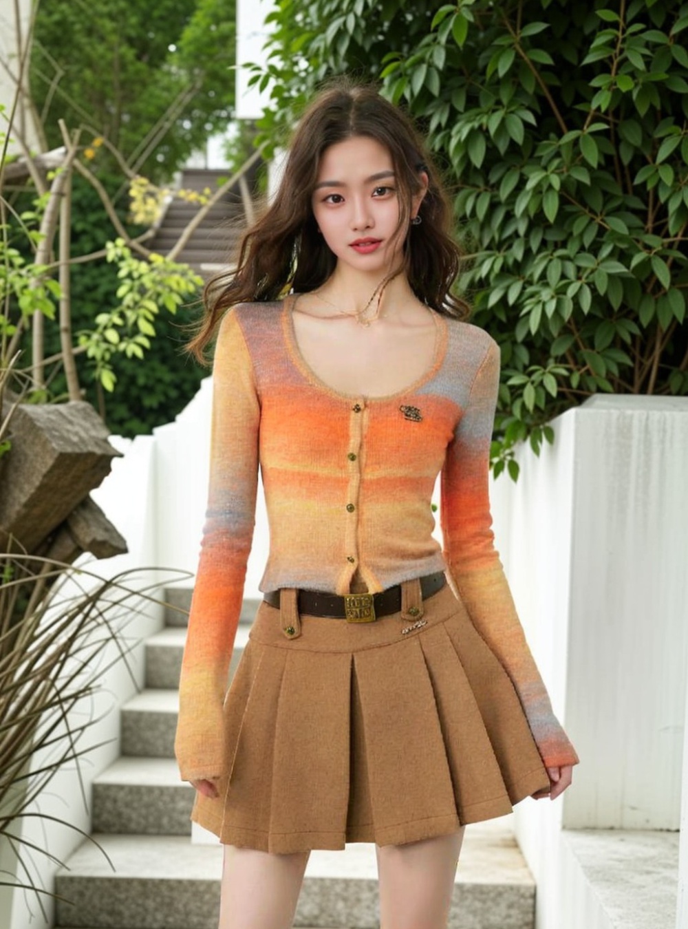 Gradient retro knitted spring and autumn soft tops