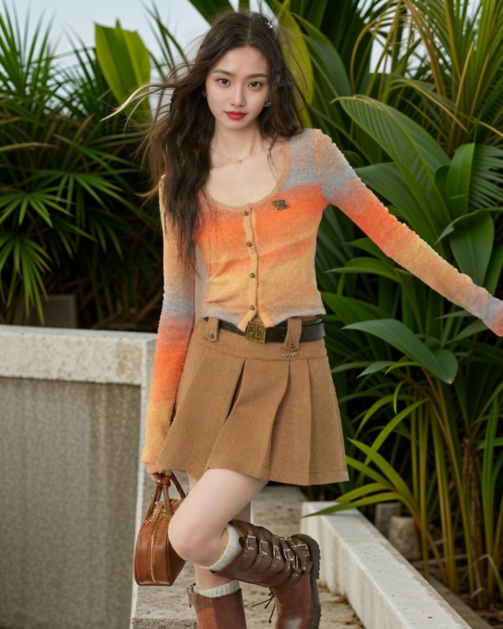 Gradient retro knitted spring and autumn soft tops