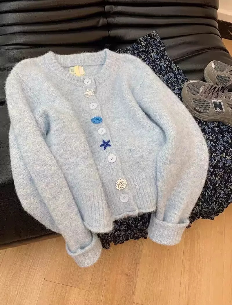 Small fellow knitted cardigan spring all-match sweater