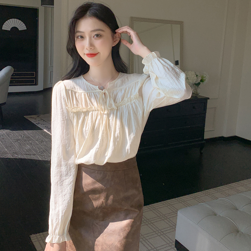 Wood ear autumn loose shirt tender sweet elegant tops