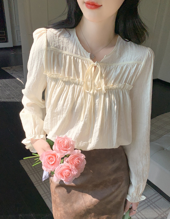 Wood ear autumn loose shirt tender sweet elegant tops