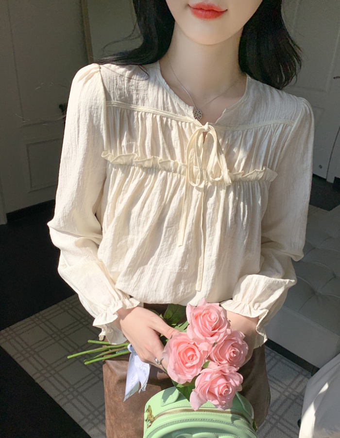 Wood ear autumn loose shirt tender sweet elegant tops