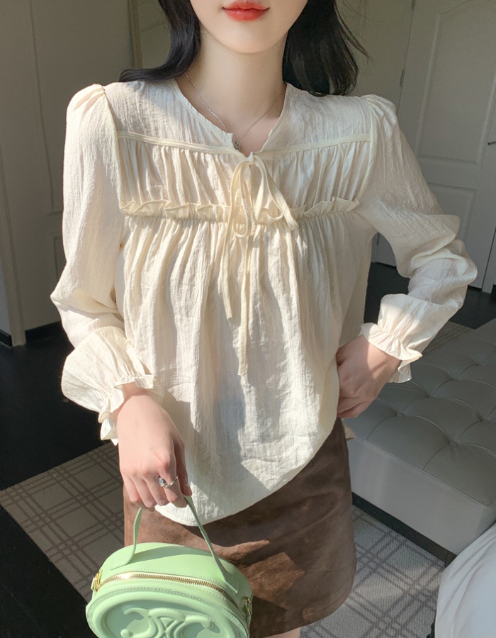 Wood ear autumn loose shirt tender sweet elegant tops