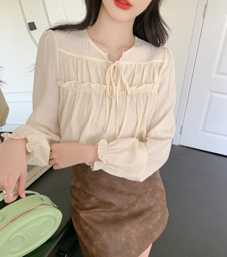 Wood ear autumn loose shirt tender sweet elegant tops