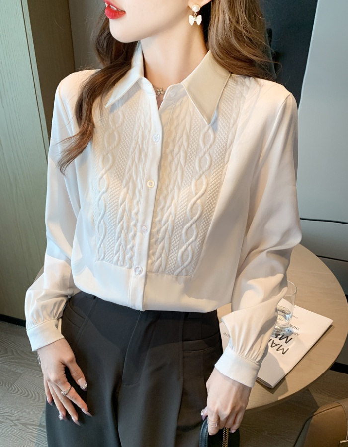 Splice white all-match tops autumn niche shirt